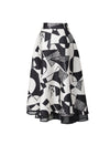 Reversible Geometric Print Mesh Detail Midi Skirt