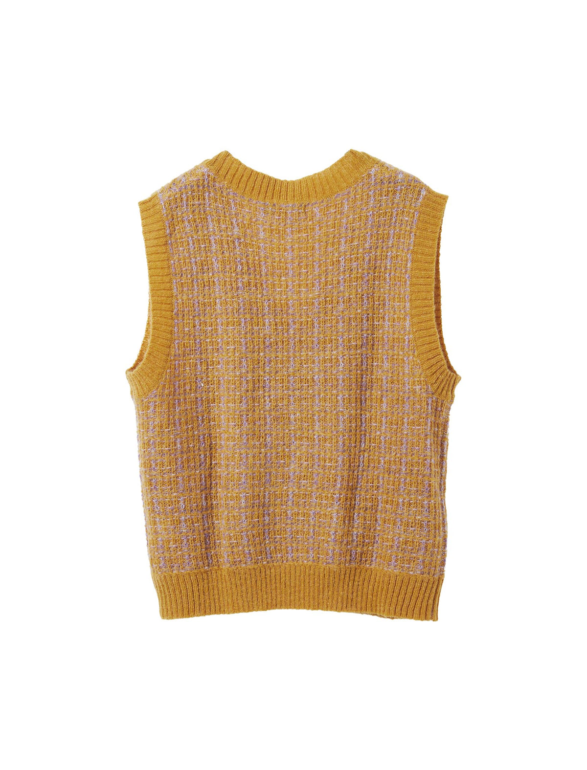 Wool Blend Textured Plaid V-Neck Sweater Vest
