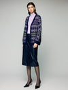 Wool and Mulberry Silk Blend Geometric V-Neck Button-Front Cardigan