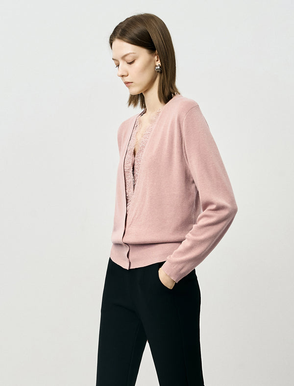 V-Neck Lace Detail Cardigan