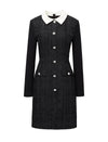 Doll Collar Waist-Defining Long-Sleeve Short Dress