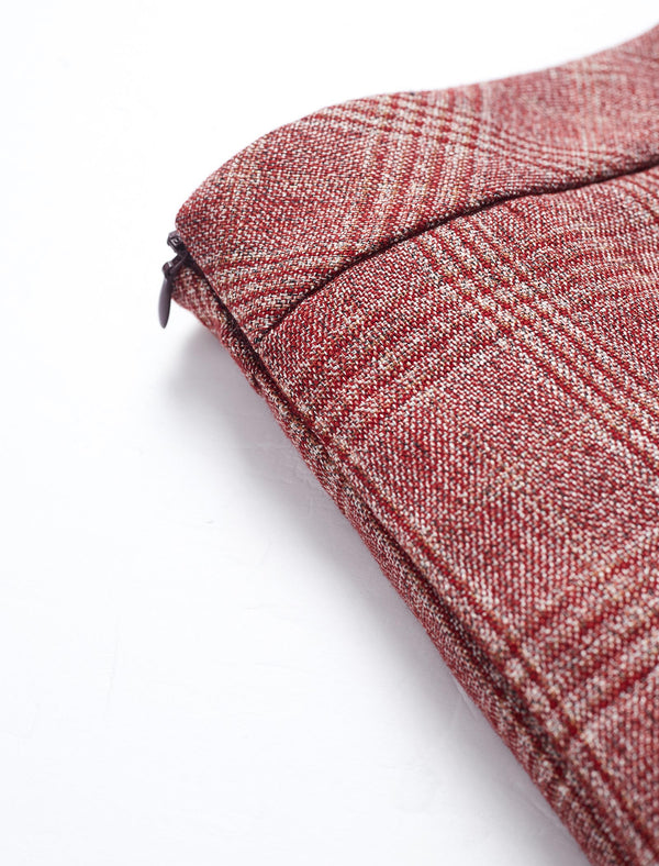 Red Plaid Pleated A-Line Midi Skirt