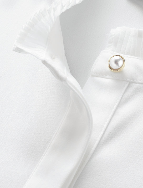 Frill Mock Neck Semi-Sheer Sleeve Blouse