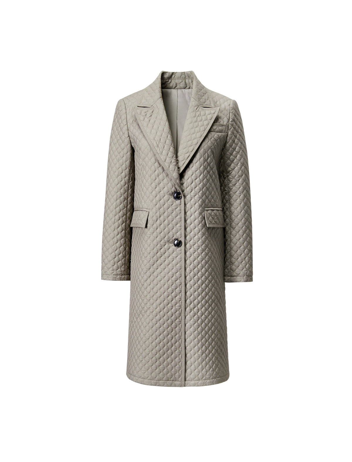 Quilted Notched-Lapel Pocket Padded Coat