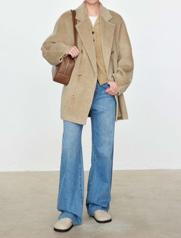 100% Alpaca Double-Breasted Wool Coat