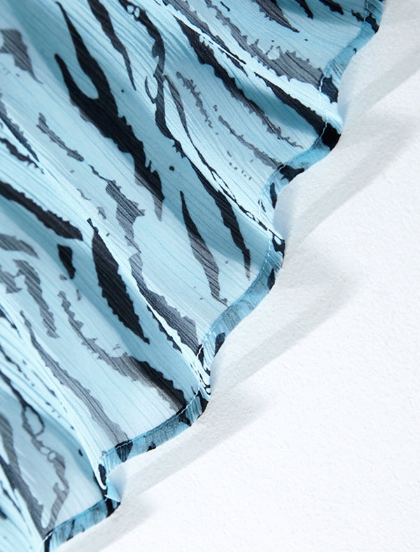 Ruffle Detail Zebra-Print Sheer Blouse