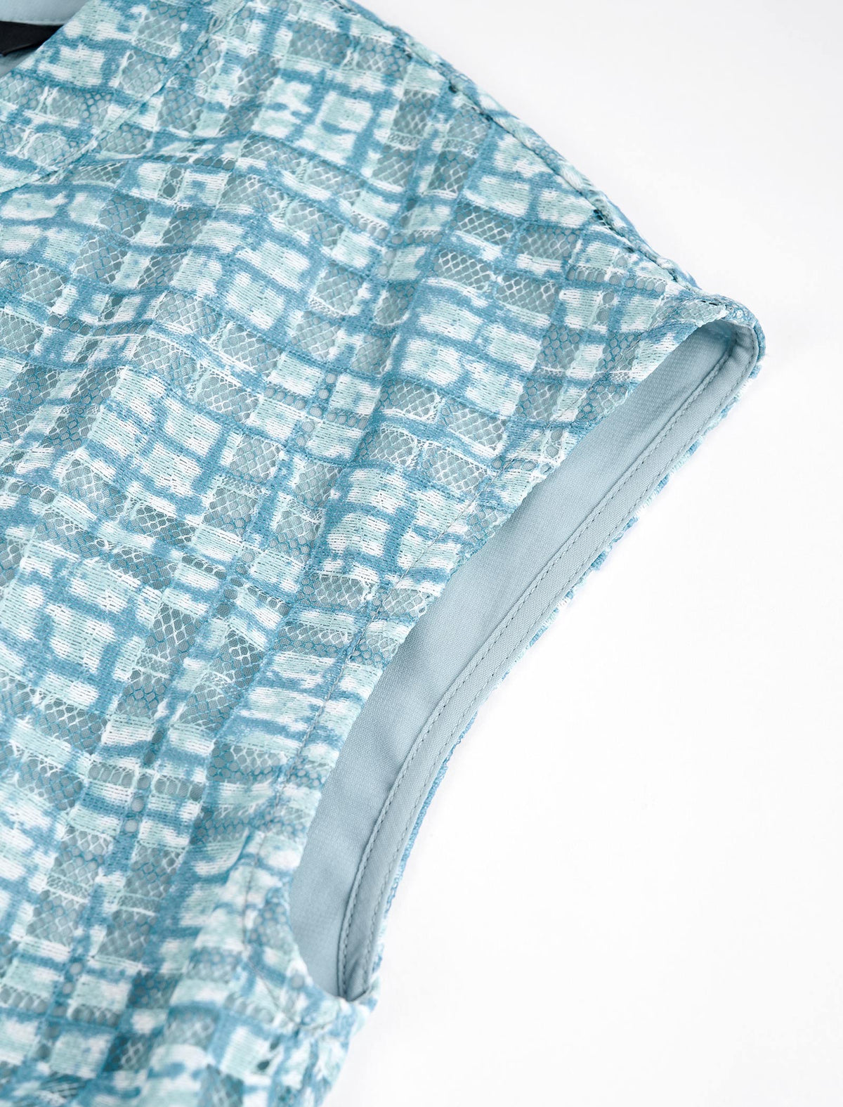 Openwork Print Cap Sleeve Midi Dress