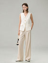 Linen Blend Wide-Leg Tailored Pants