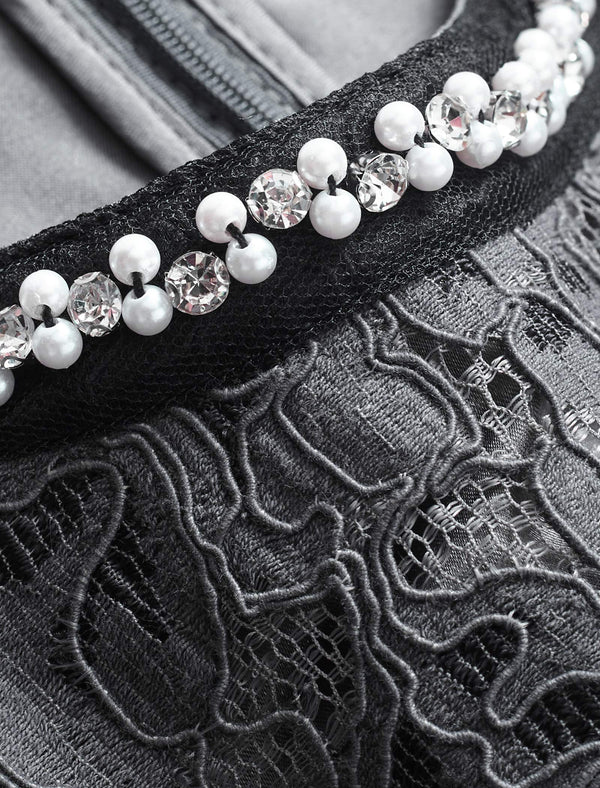 Lace Beaded Neckline Midi Dress