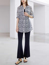 Tencel Abstract Print Drawstring Shirt