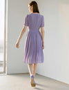 Short Sleeve Waist-Cinched Pleated Dress