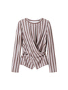 Stripe Long-Sleeve Asymmetric Wrap Top