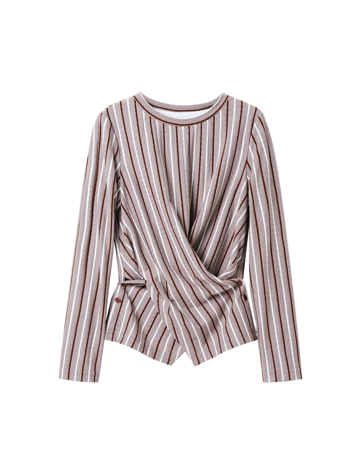 Stripe Long-Sleeve Asymmetric Wrap Top