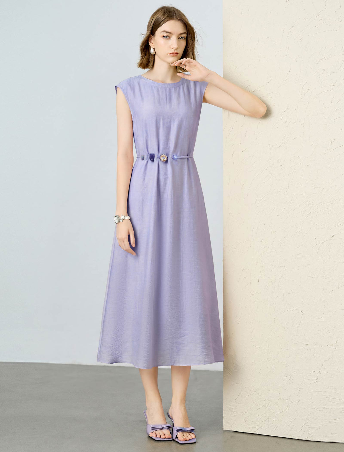 Tencel Linen Blend Belted Midi Dress