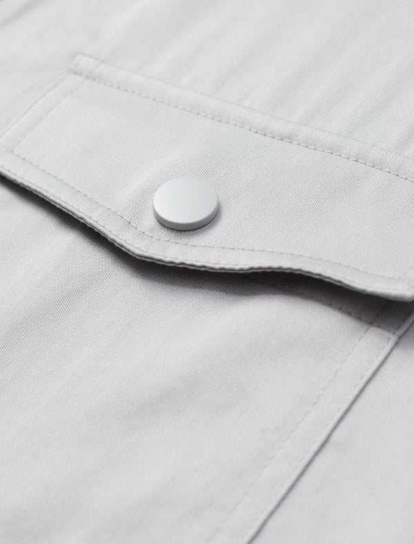 Gray Tencel Waist-Defining Mid-Length Shirt Cardigan