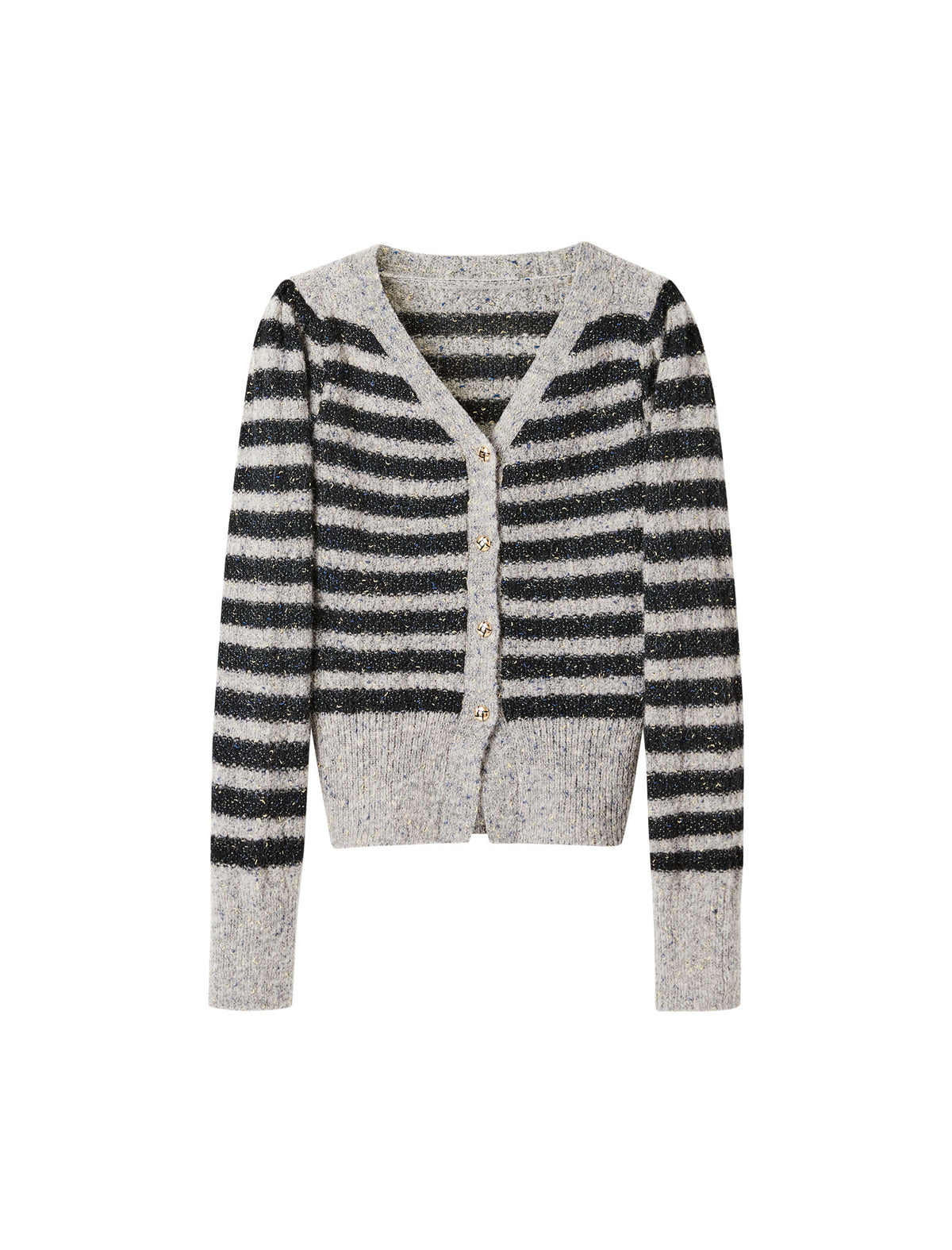 Shimmer Stripe Gold-Tone Button Knit Cardigan