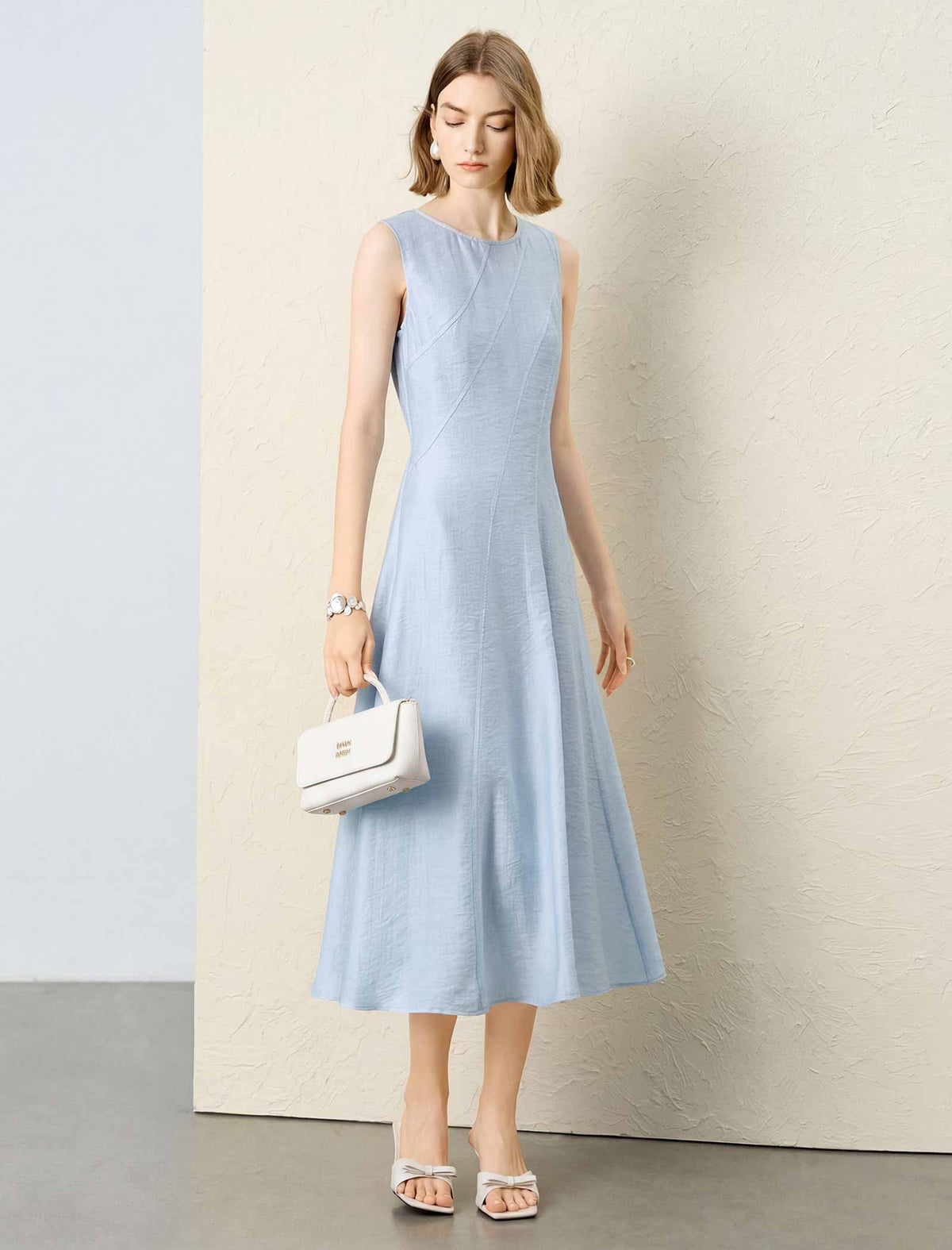 Tencel Linen Sleeveless A-Line Skater Midi Dress