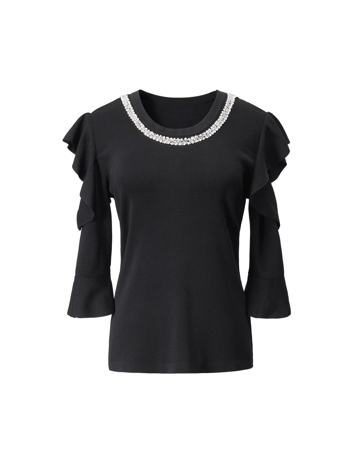 Ruffle Cut-Out 3/4 Sleeve Knit Top
