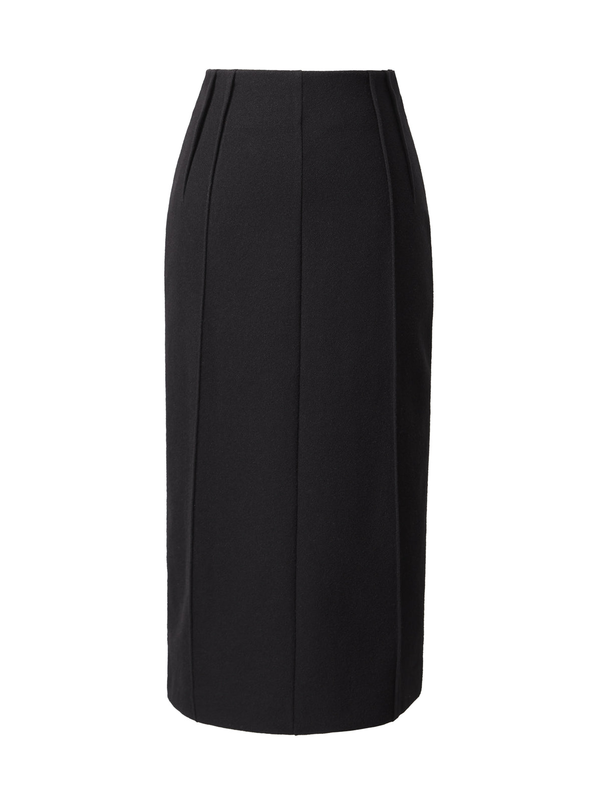 Black Front Slit Tailored Midi Pencil Skirt