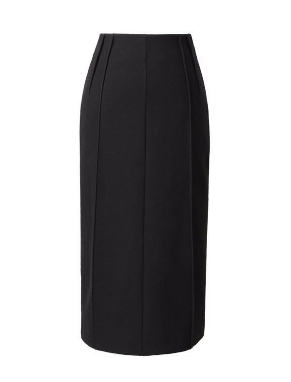 Black Front Slit Tailored Midi Pencil Skirt