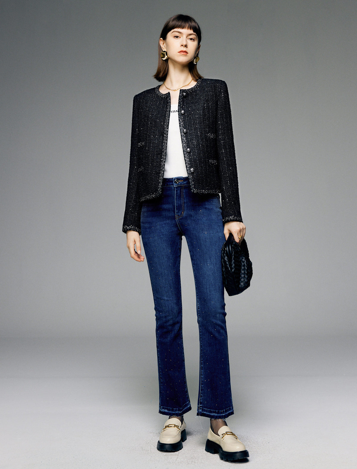 Sparkle Tweed Wool-Blend Cropped Jacket