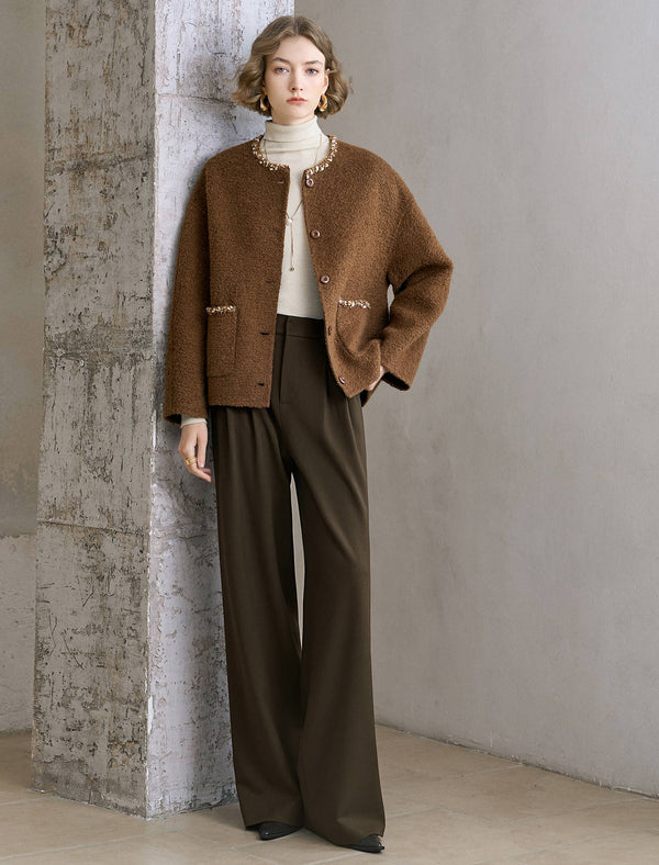 Tweed Wool-Blend Embellished Trim Jacket