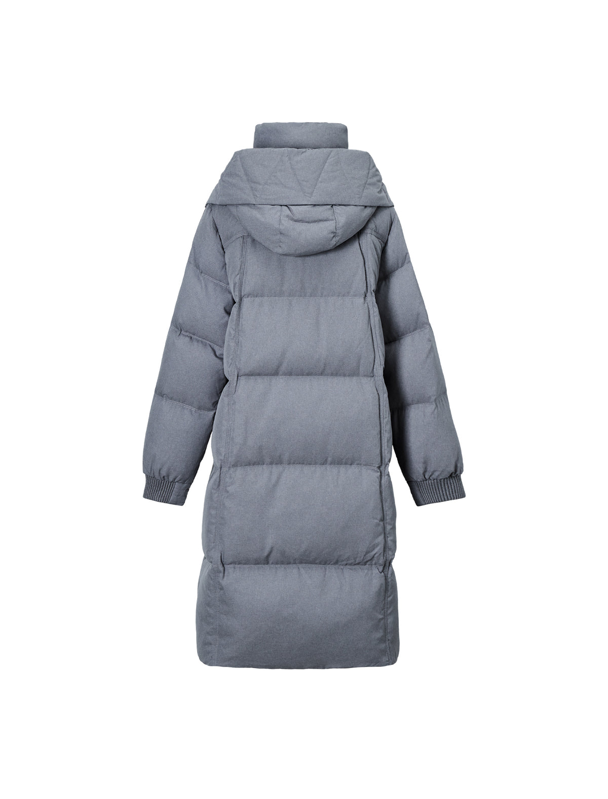 Hooded Quilted Zip-Front Ribbed-Cuff Long Puffer Coat