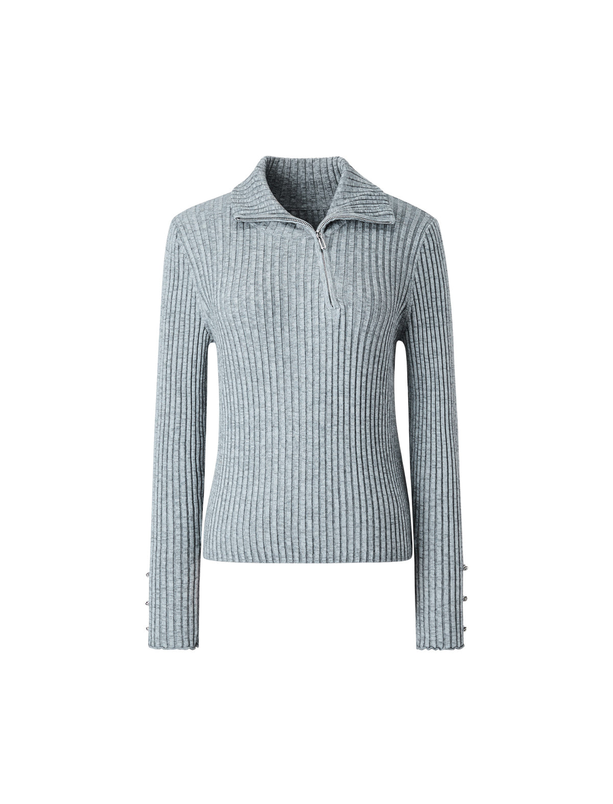 Ribbed Collared Side-Zip Fitted Knit Pullover