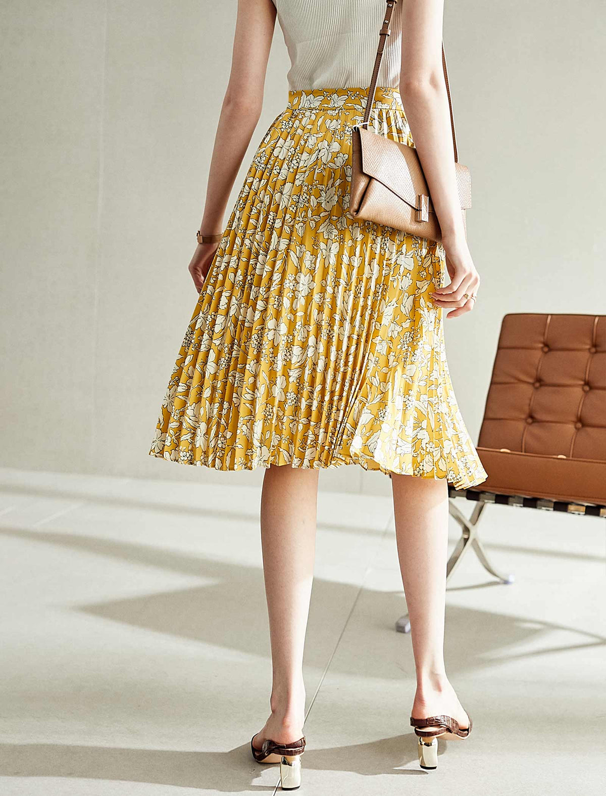 Floral Pleated A-Line Skirt