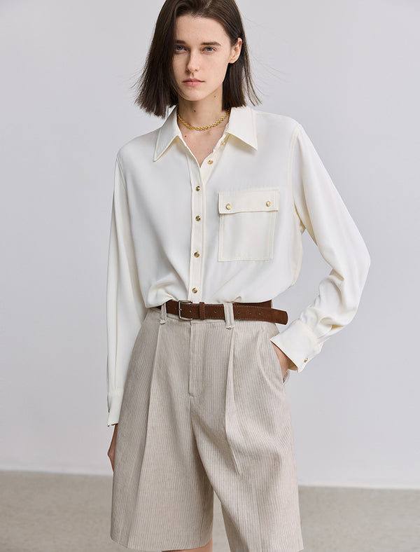 Satin Pocket Detail Button-Down Shirt