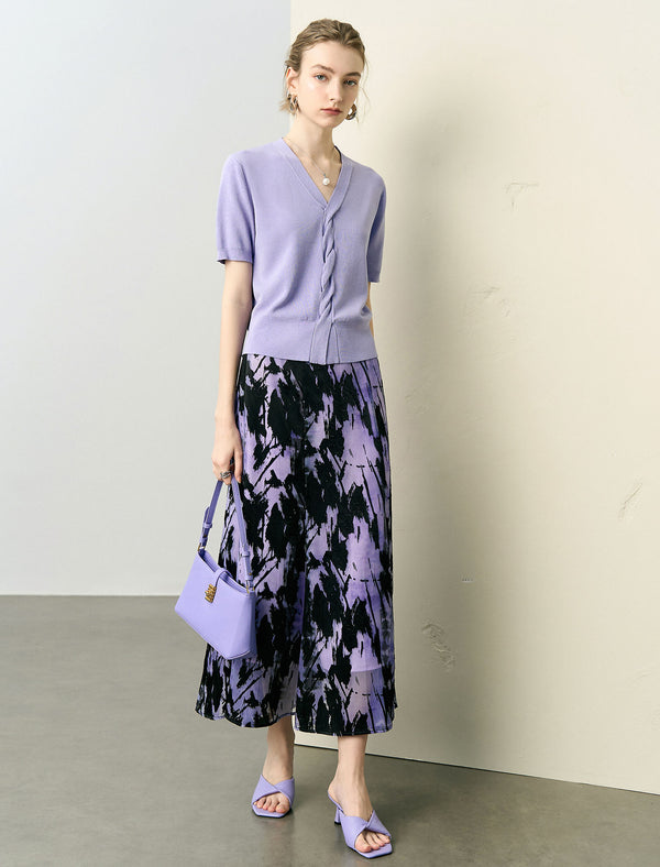 Abstract Brushstroke Print Fishtail Midi Skirt