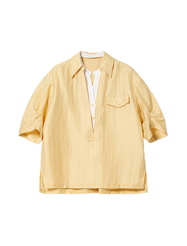 Fake Two-Piece Half-Placket Collared Blouse