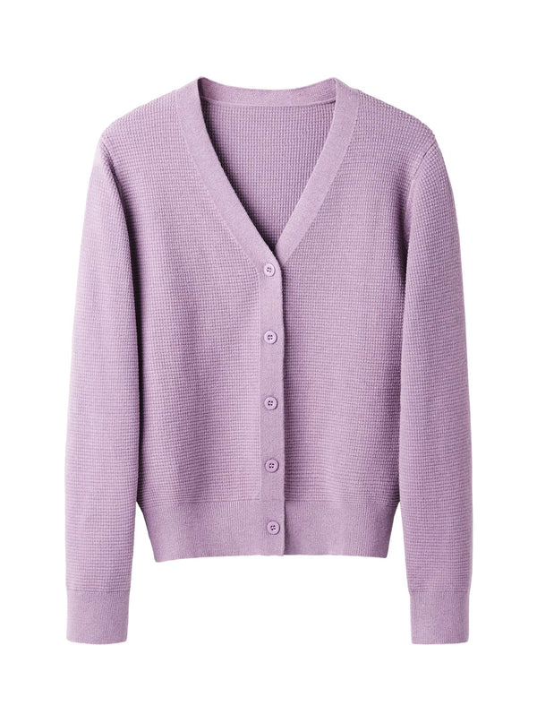 Purple Minimalist V-Neck Long-Sleeve Knit Cardigan
