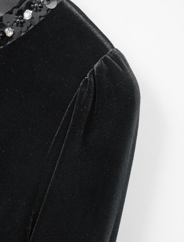 Black Velvet Sequin Midi Dress