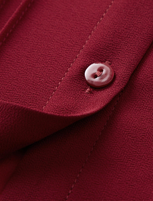 Wine-Red Bow Tie Professional Blouse