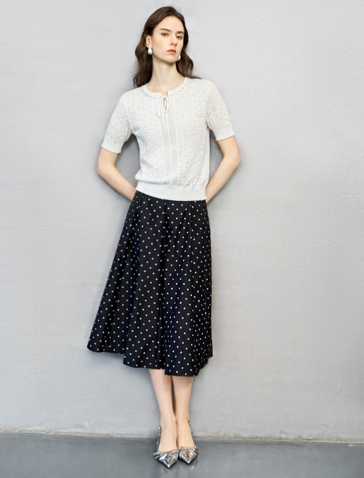 Polka Dot A-Line Midi Skirt