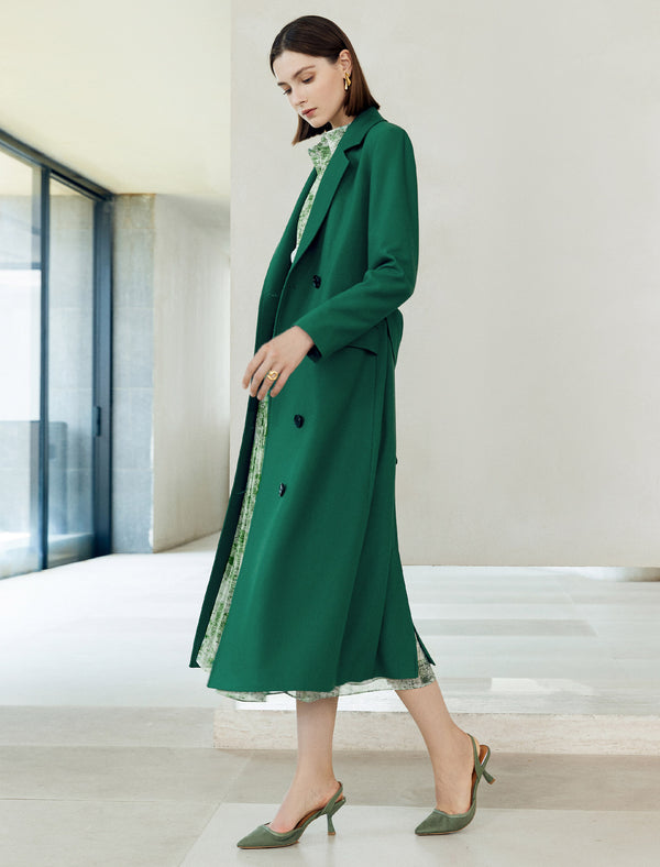 Gathered Waist Double-Breasted Trench Coat