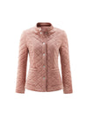 Velvet-Trim Stand-Collar Snap-Front Pocket Padded Coat
