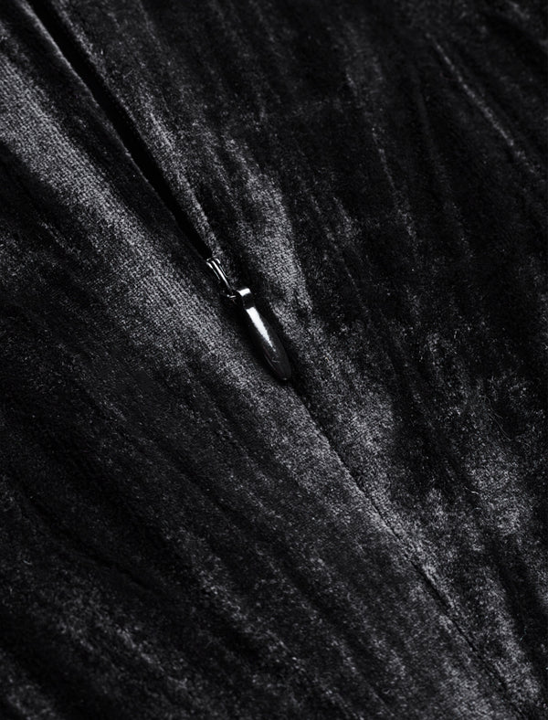 Black Velvet V-Neck Long Sleeve Maxi Dress