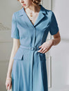 Belted Notch Collar Fit-and-Flare Midi Shirt Dress