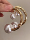 Gold Crescent And Pearl Drop Hoop Earrings