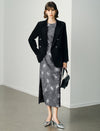Side-Slit Waist-Cinching Printed Long Sleeve Dress