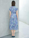 Blue Floral Print Belted Shirt Midi Dress