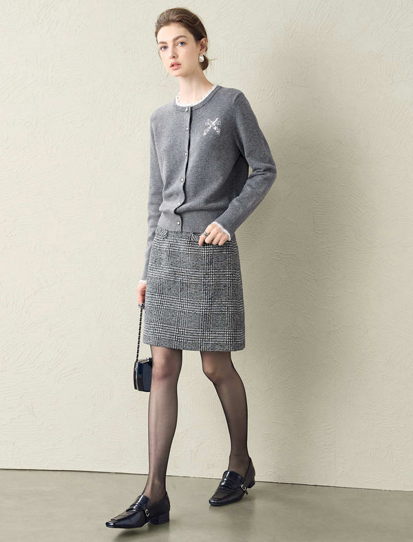 Lace-Trimmed Wool Cardigan