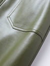 Olive Green Faux Leather Midi Skirt