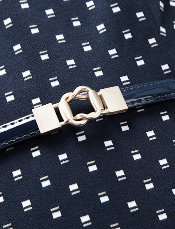 Polka Dot Round Neck Mermaid Long-Sleeve Midi Dress