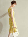 Yellow Geometric Print Sleeveless Midi Dress