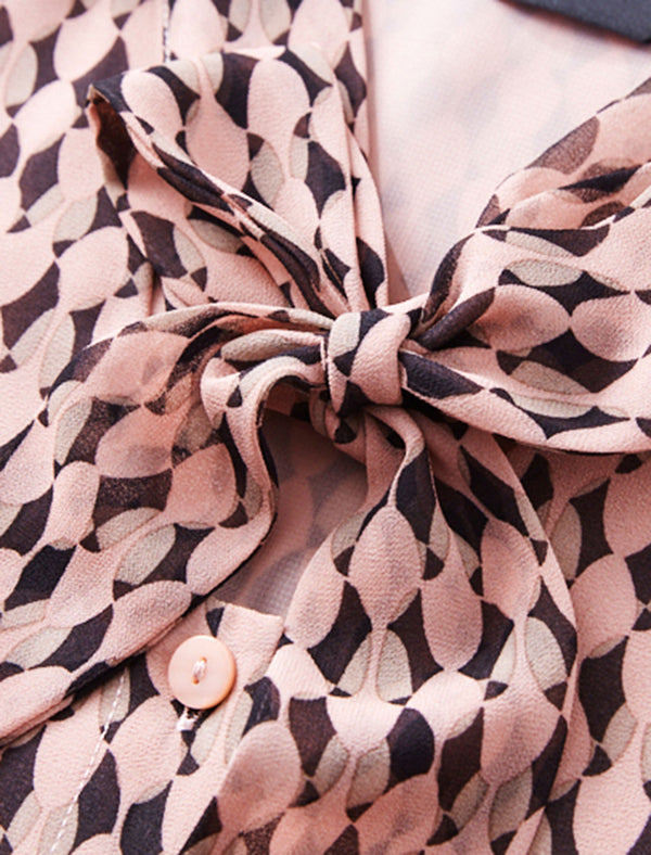 Geometric Print Tie Neck Blouse