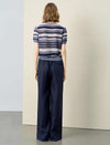 Striped V-Neck Knit Short Sleeve Top