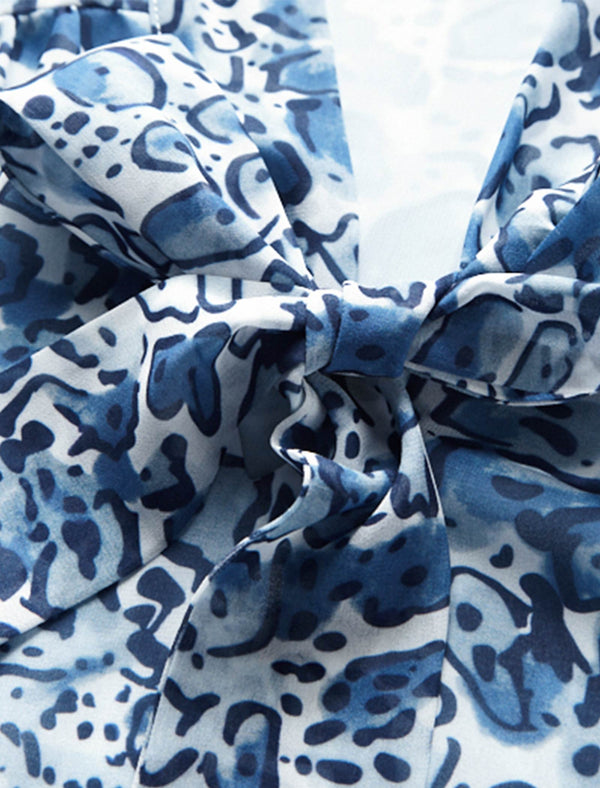 Chiffon Blue Leopard Print Blouse